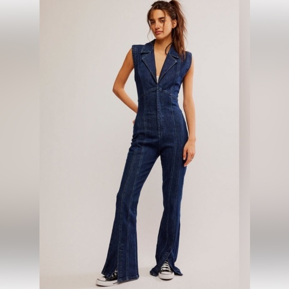 Free People Pants - Free People CRV ring the alarm denim jumpsuit size medium